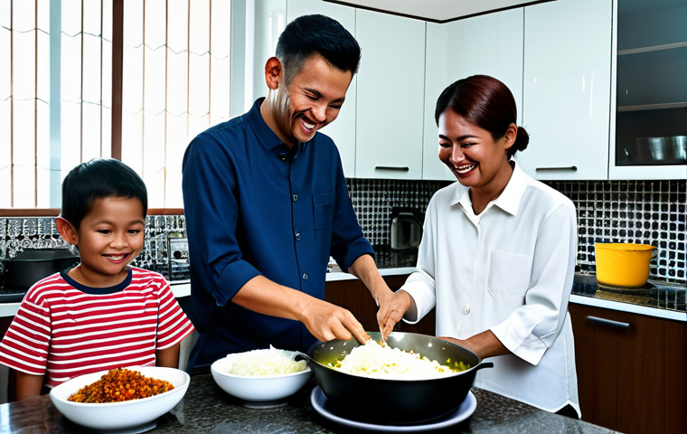 **

"A friendly French tourist, fully clothed in modest travel attire, learning to cook Nasi Lemak in a bright, modern Malaysian kitchen with a local family. The family is smiling and helping her.  Appropriate content, safe for work, natural proportions, perfect anatomy, professional photography, well-formed hands, proper finger count, family-friendly scene, high quality."

**
