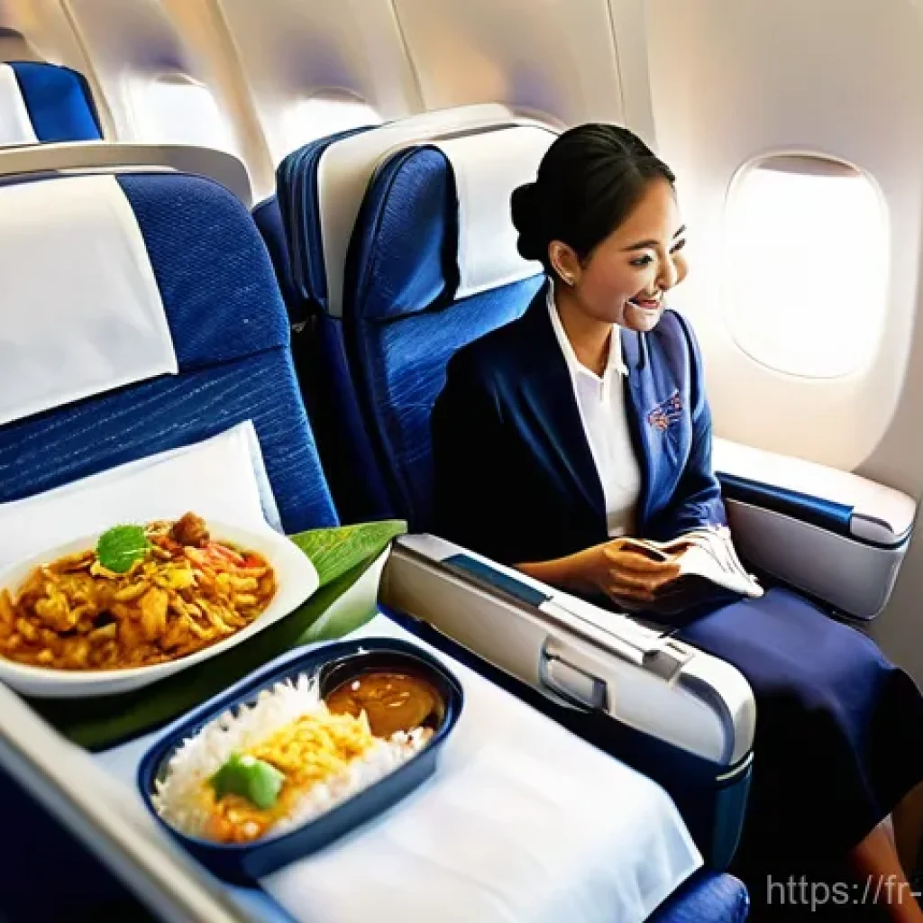말레이시아 국내선 항공사 비교 - **Prompt:** A serene and elegant interior view of a Malaysia Airlines economy class cabin. Sunlight ...