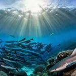 Home 19 말레이시아 다이버를 위한 다이빙 포인트 - **Sipadan's Barracuda Tornado:**
"An epic wide-angle underwater photograph capturing the breatht...