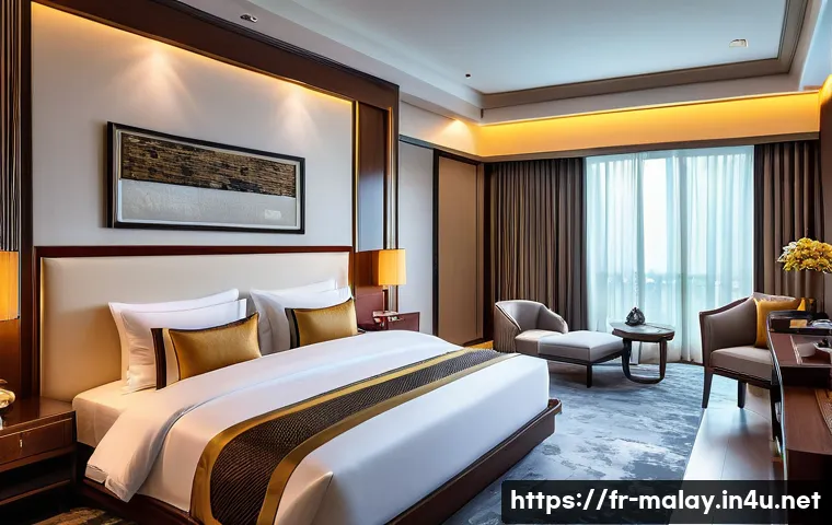 말레이시아 3성급 호텔과 5성급 호텔 차이 - Luxurious 5-star hotel bedroom interior showcasing refined contemporary design blended with local Ma...