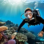 Home 21 말레이시아의 해양 스포츠 체험 - A serene underwater scene in Malaysia’s Pulau Tioman, showcasing a beginner scuba diver wearing a fu...